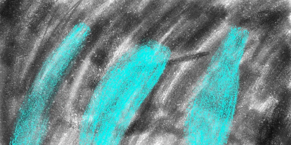 Dark charcoal texture with bright cyan vertical brushstrokes