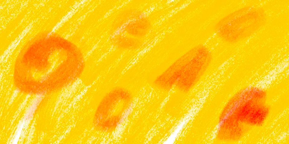 Yellow and orange crayon-style abstract shapes on textured background