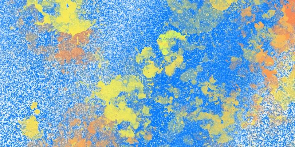 Blue speckled texture with yellow and orange patches spread evenly across the full image