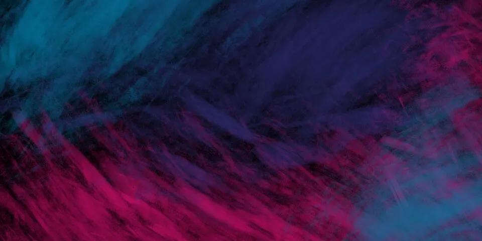 Cyan teal sweep in the upper left with deep navy center and bold magenta crimson diagonal brushstrokes from the lower left, abstract painting evoking the convergence of terminals and coding agents in modern software workflows