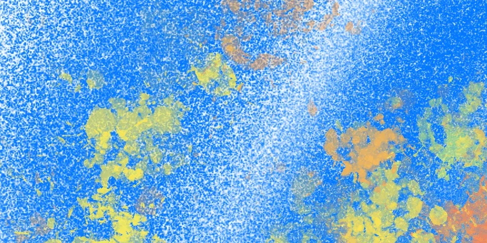 Blue speckled texture with a pale vertical band and yellow green patches on the sides