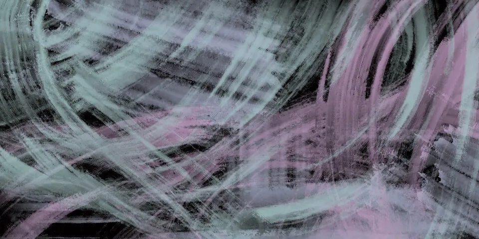 Sweeping pale green and pink brushstrokes over a black background
