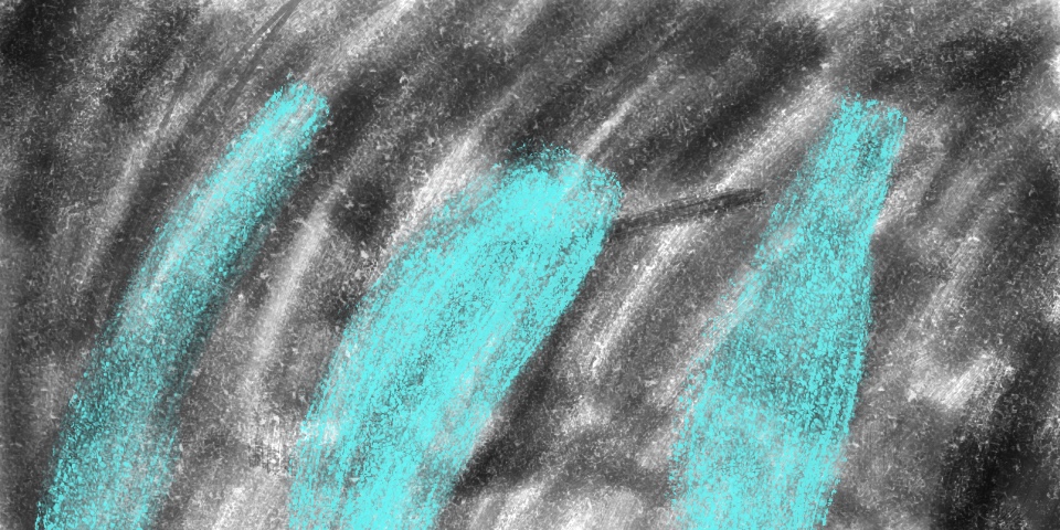 Dark charcoal texture with bright cyan vertical brushstrokes