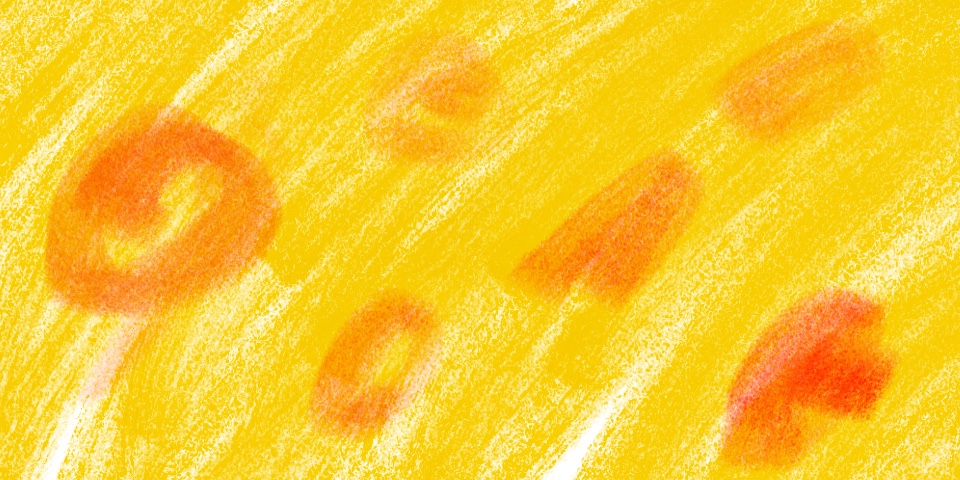 Yellow and orange crayon-style abstract shapes on textured background
